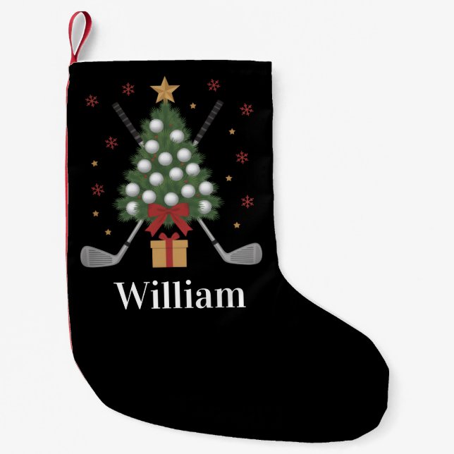 Personalized Name Golf Tree Equipment Christmas  Small Christmas Stocking (Front)