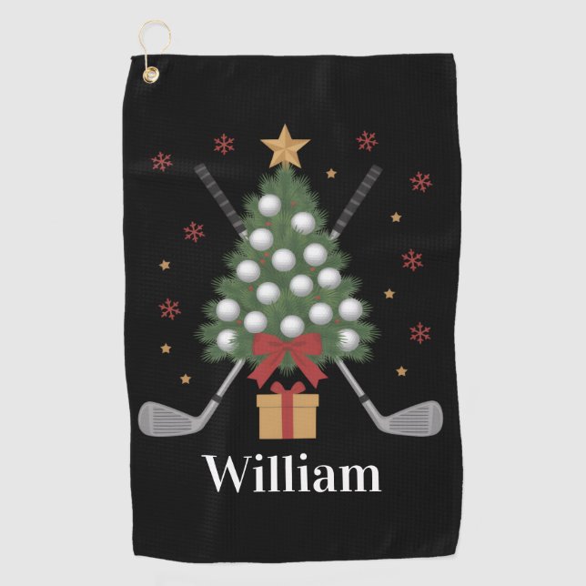 Personalized Name Golf Tree Equipment Christmas  Towel (Front)