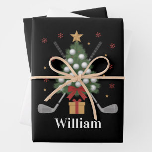 Personalized Name Golf Tree Equipment Christmas  Wrapping Paper Sheets