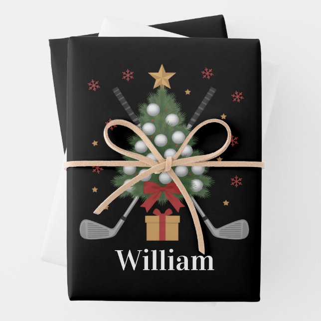 Personalized Name Golf Tree Equipment Christmas  Wrapping Paper Sheets (In situ)
