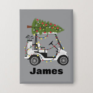 Personalized Name Golfer Christmas Golf Cart Xmas  Button