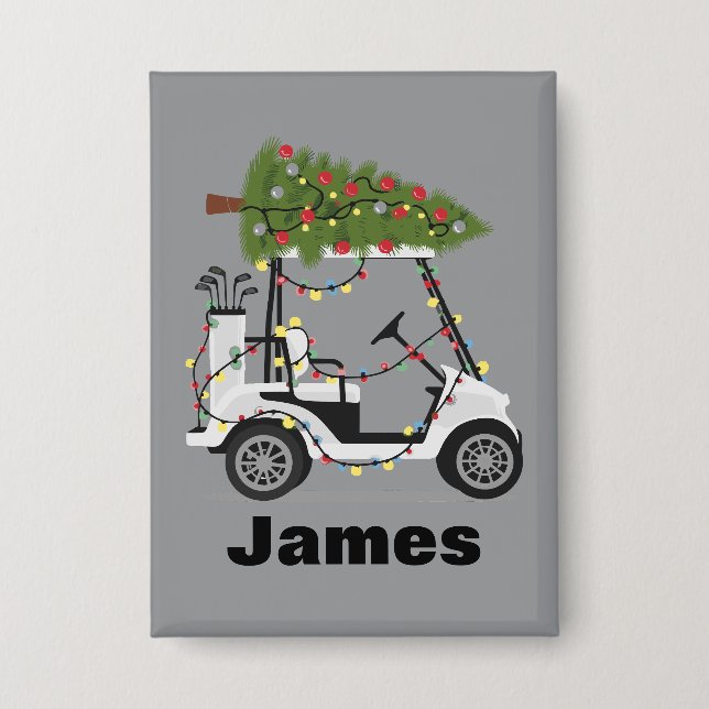 Personalized Name Golfer Christmas Golf Cart Xmas  Button (Front)