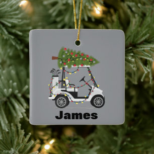 Personalized Name Golfer Christmas Golf Cart Xmas Ceramic Ornament