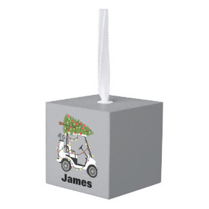 Personalized Name Golfer Christmas Golf Cart Xmas  Cube Ornament