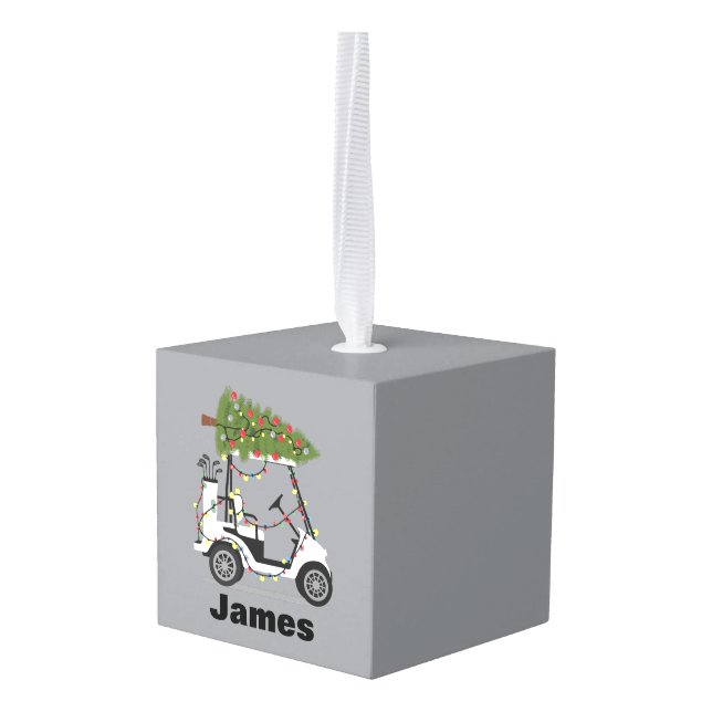 Personalized Name Golfer Christmas Golf Cart Xmas  Cube Ornament (Back Angled)