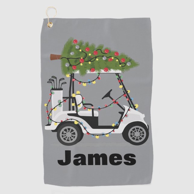 Personalized Name Golfer Christmas Golf Cart Xmas  Golf Towel (Front)