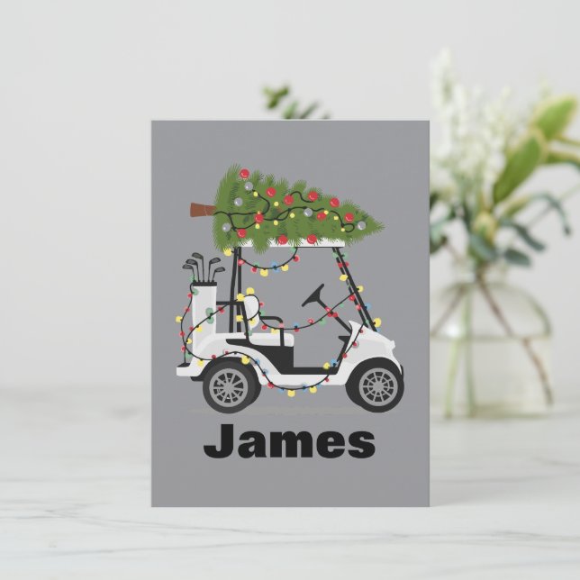Personalized Name Golfer Christmas Golf Cart Xmas  Holiday Card (Standing Front)