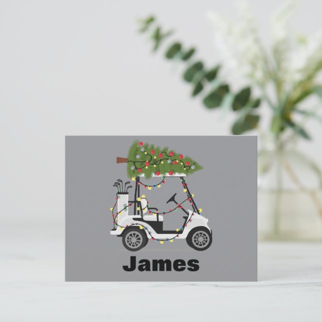 Personalized Name Golfer Christmas Golf Cart Xmas  Holiday Postcard (Standing Front)