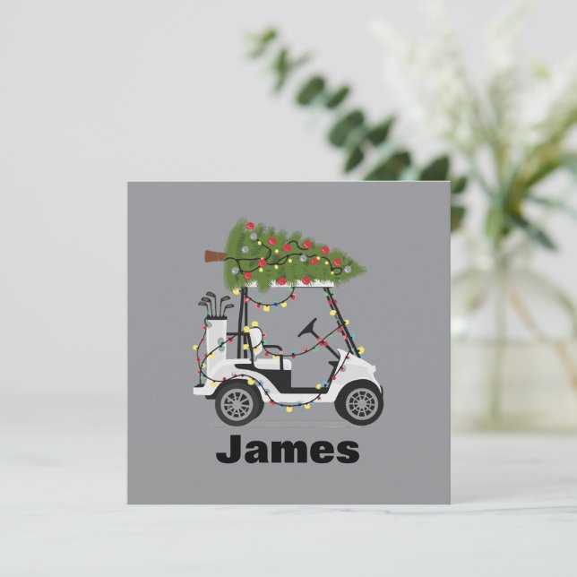 Personalized Name Golfer Christmas Golf Cart Xmas  Invitation (Standing Front)