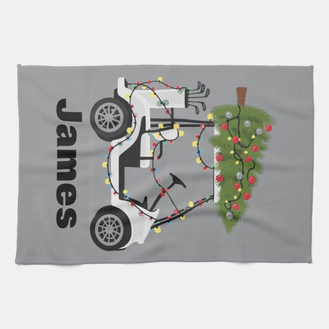 Personalized Name Golfer Christmas Golf Cart Xmas  Kitchen Towel (Horizontal)
