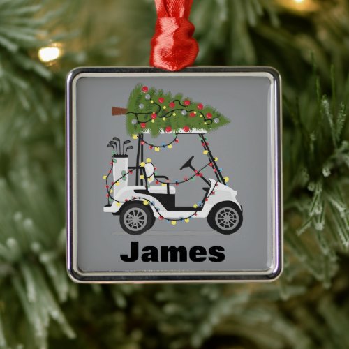 Personalized Name Golfer Christmas Golf Cart Xmas  Metal Ornament