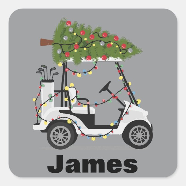 Personalized Name Golfer Christmas Golf Cart Xmas  Square Sticker (Front)