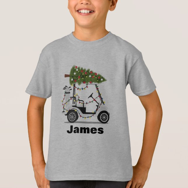 Personalized Name Golfer Christmas Golf Cart Xmas  T-Shirt (Front)