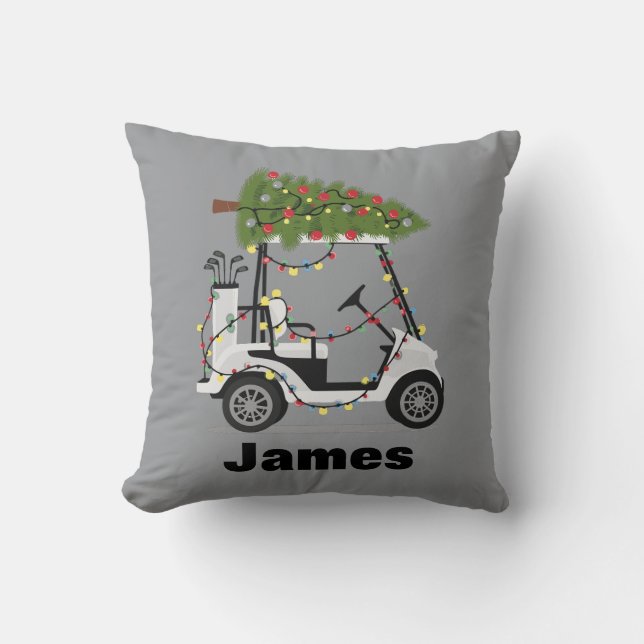 Personalized Name Golfer Christmas Golf Cart Xmas  Throw Pillow (Front)
