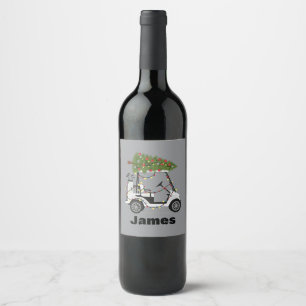 Personalized Name Golfer Christmas Golf Cart Xmas  Wine Label