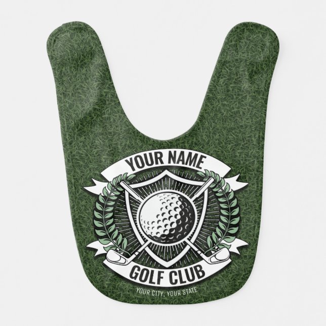 Personalized NAME Golfer Golf Club Turf Clubhouse  Baby Bib (Front)