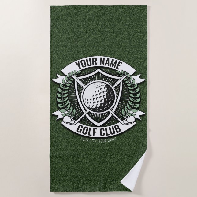 Personalized NAME Golfer Golf Club Turf Clubhouse  Beach Towel (Front)