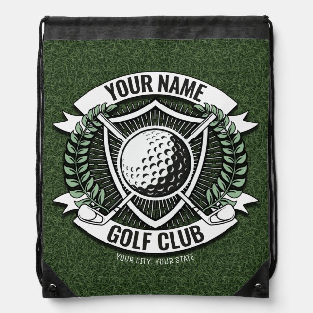 Personalized NAME Golfer Golf Club Turf Clubhouse Drawstring Bag (Front)
