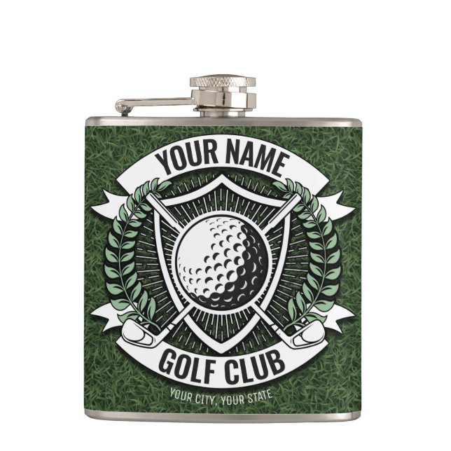 Personalized NAME Golfer Golf Club Turf Clubhouse Flask (Front)