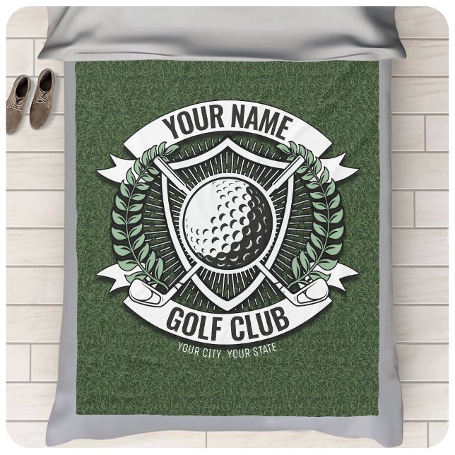 Personalized NAME Golfer Golf Club Turf Clubhouse Fleece Blanket (Creator Uploaded)