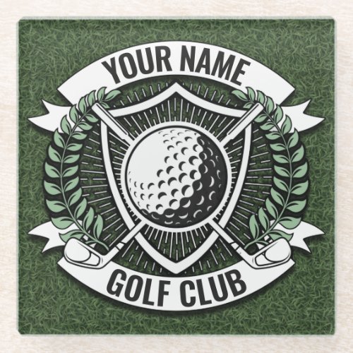 Personalized NAME Golfer Golf Club Turf Clubhouse Glass Coaster