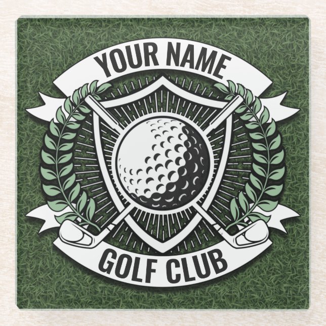 Personalized NAME Golfer Golf Club Turf Clubhouse Glass Coaster (Front)