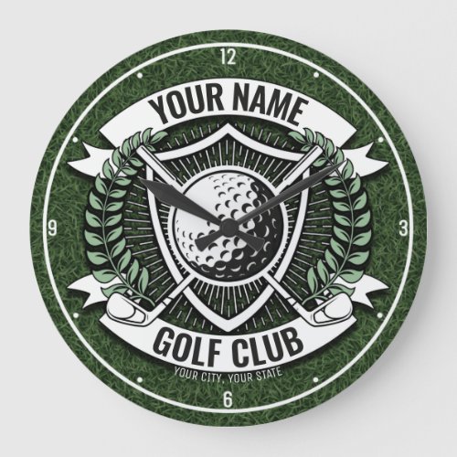 Personalized NAME Golfer Golf Club Turf Clubhouse  Large Clock