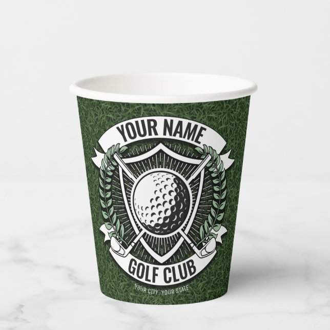 Personalized NAME Golfer Golf Club Turf Clubhouse  Paper Cups (Front)