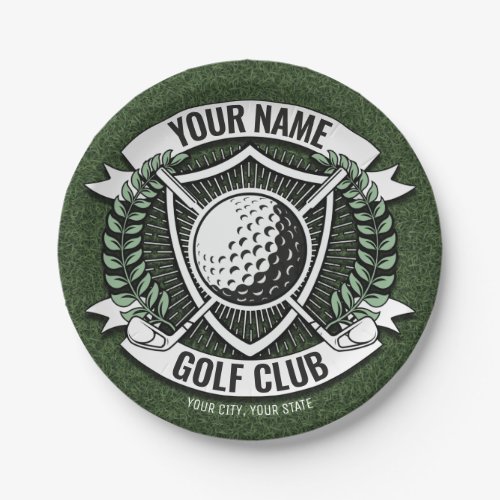 Personalized NAME Golfer Golf Club Turf Clubhouse  Paper Plates