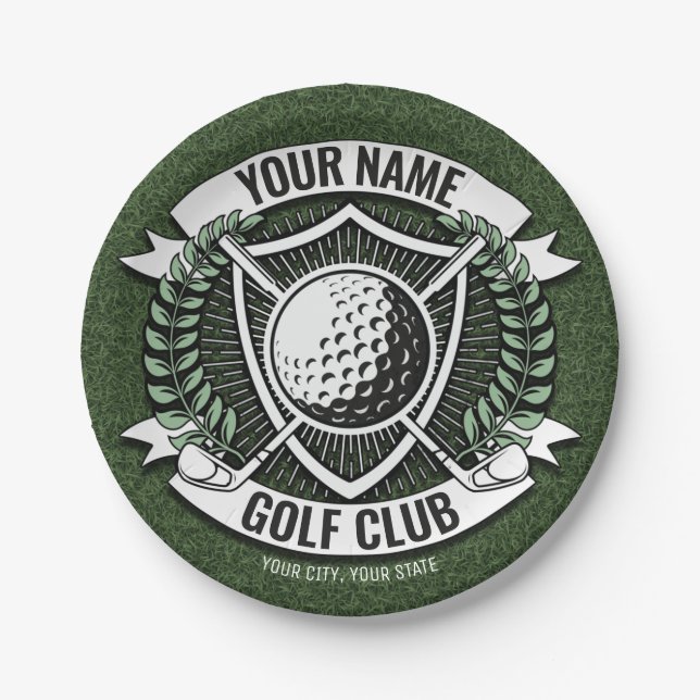 Personalized NAME Golfer Golf Club Turf Clubhouse  Paper Plates (Front)