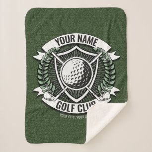 Personalized NAME Golfer Golf Club Turf Clubhouse Sherpa Blanket