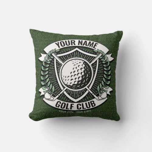 Personalized NAME Golfer Golf Club Turf Clubhouse  Throw Pillow