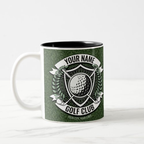 Personalized NAME Golfer Golf Club Turf Clubhouse Two_Tone Coffee Mug