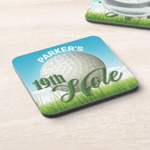 Personalized NAME Golfer Golf Pro Ball 19th Hole Beverage Coaster