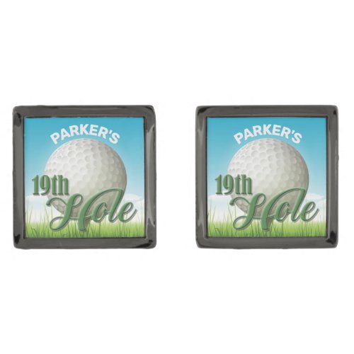 Personalized NAME Golfer Golf Pro Ball 19th Hole Cufflinks