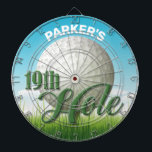 Personalized NAME Golfer Golf Pro Ball 19th Hole Dart Board<br><div class="desc">Personalize this truly unique, one-of-a-kind Custom Name Golfer Golf Course Club Golfing 19th Hole Gift. Perfect addition to your retro home and office decor! Personalized with your Name or Custom Text! The coolest greenest grassiest golfing clock around! Back Nine - Birdie - Fairway - Gold Ball</div>