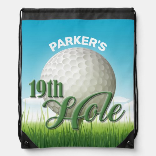 Personalized NAME Golfer Golf Pro Ball 19th Hole Drawstring Bag