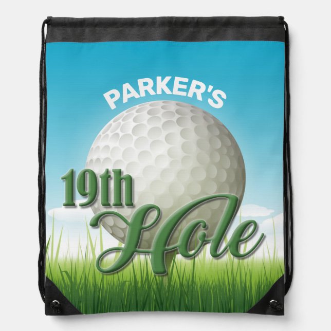 Personalized NAME Golfer Golf Pro Ball 19th Hole Drawstring Bag (Front)