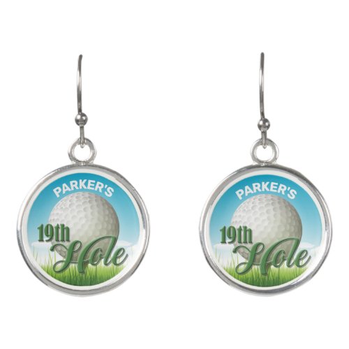 Personalized NAME Golfer Golf Pro Ball 19th Hole Earrings