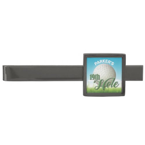 Personalized NAME Golfer Golf Pro Ball 19th Hole Gunmetal Finish Tie Bar