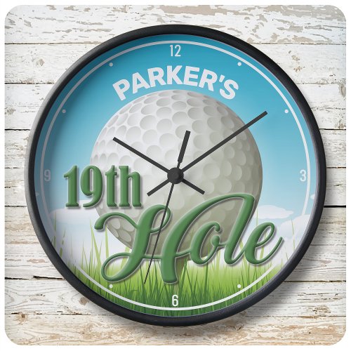 Personalized NAME Golfer Golf Pro Ball 19th Hole Large Clock