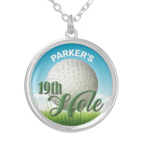 Personalized NAME Golfer Golf Pro Ball 19th Hole Silver Plated Necklace