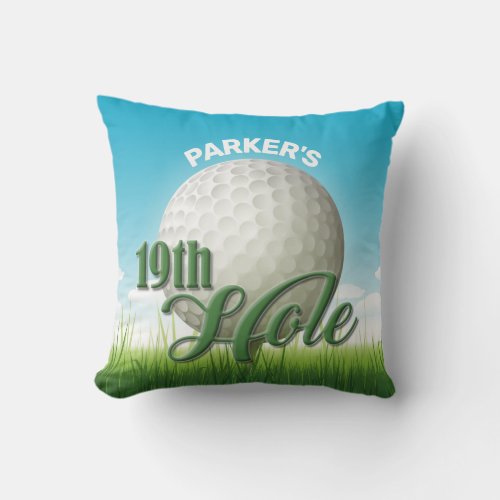 Personalized NAME Golfer Golf Pro Ball 19th Hole Throw Pillow