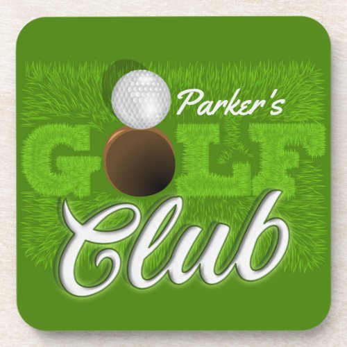 Personalized NAME Golfer Green Golf Course Club Beverage Coaster