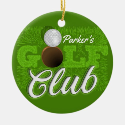 Personalized NAME Golfer Green Golf Course Club Ceramic Ornament