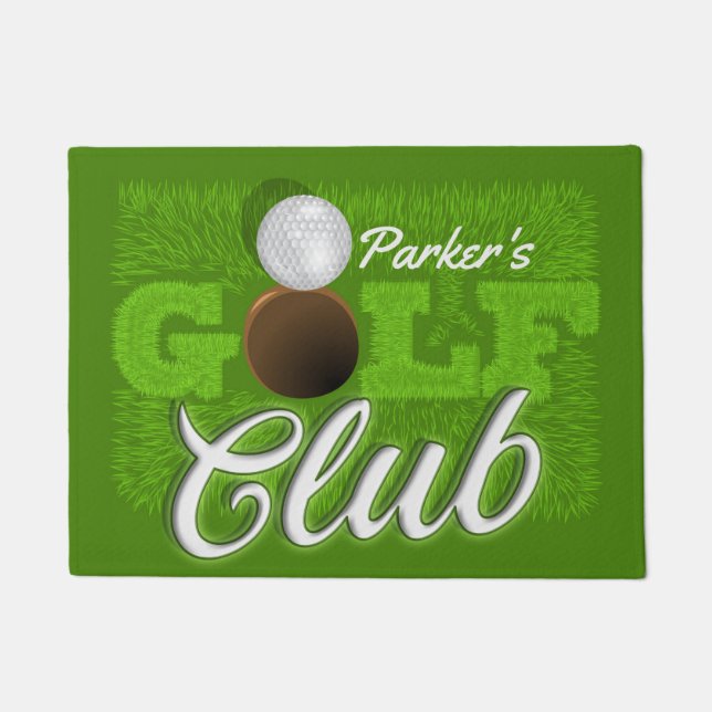 Personalized NAME Golfer Green Golf Course Club Doormat (Front)