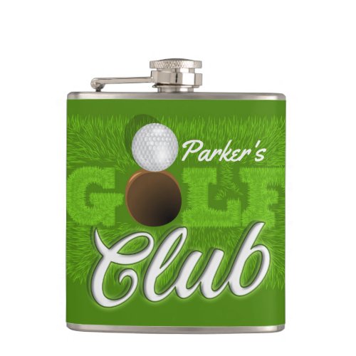 Personalized NAME Golfer Green Golf Course Club Flask