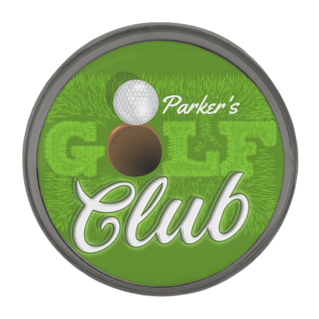 Personalized NAME Golfer Green Golf Course Club Gunmetal Finish Lapel Pin (Front)