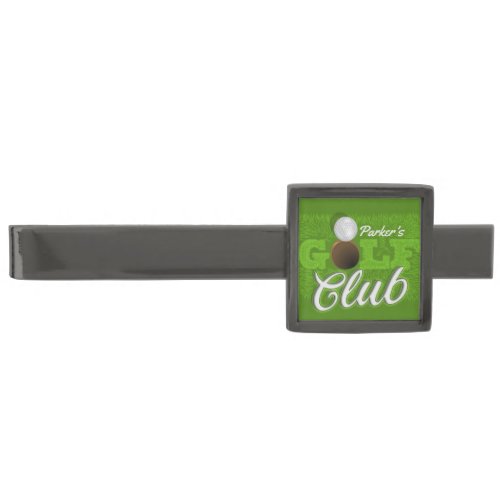 Personalized NAME Golfer Green Golf Course Club Gunmetal Finish Tie Bar
