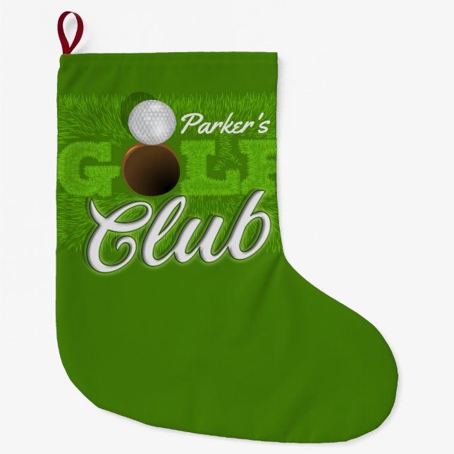 Personalized NAME Golfer Green Golf Course Club Large Christmas Stocking (Front)